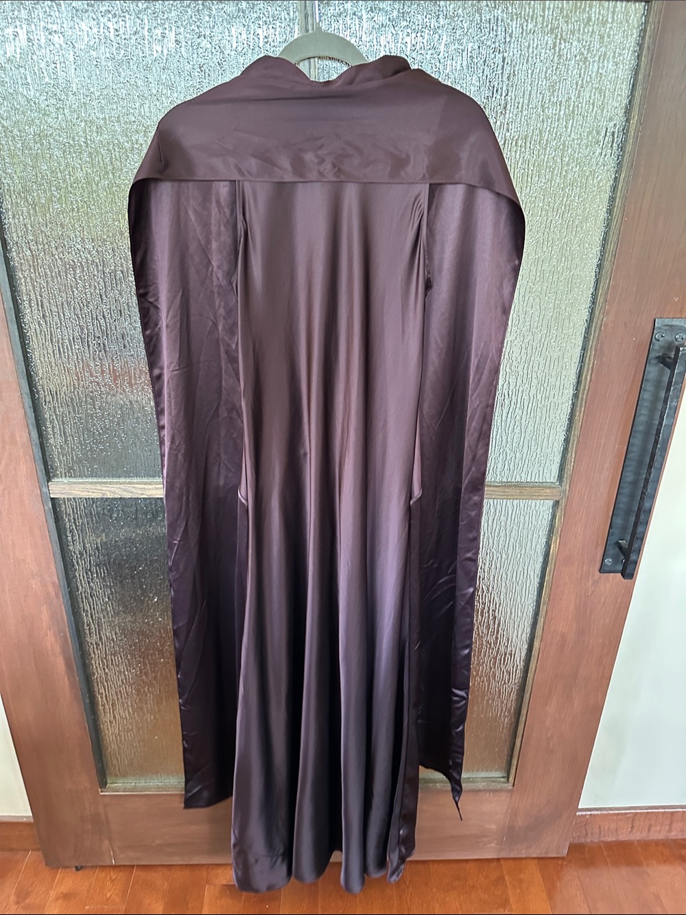 REISS Fae Satin Cape Maxi Dress Elegant Wine Satin Cape Gown size 6. - Picture 12 of 12